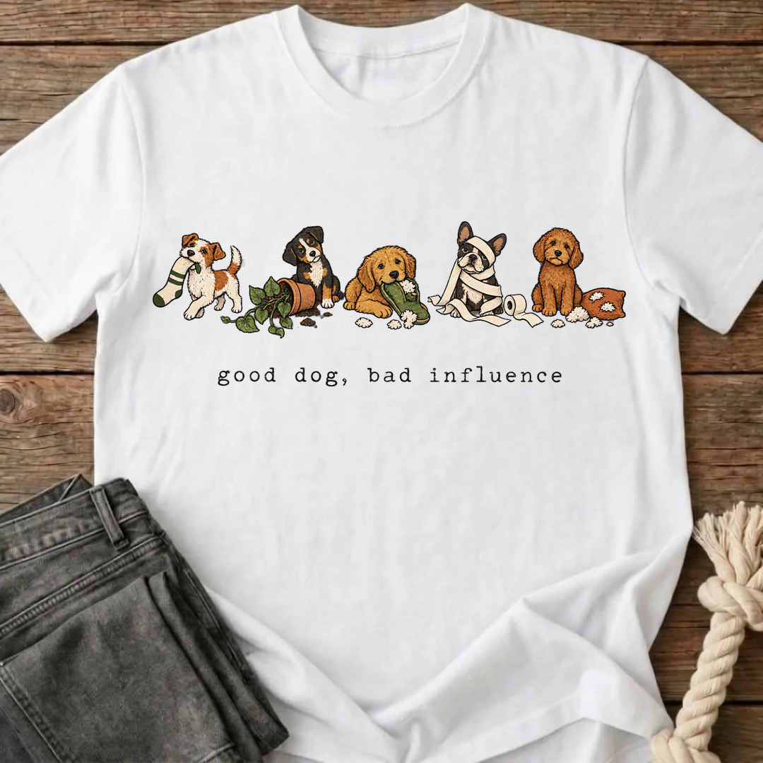 Good Dog, Bad Influence T-Shirt - White