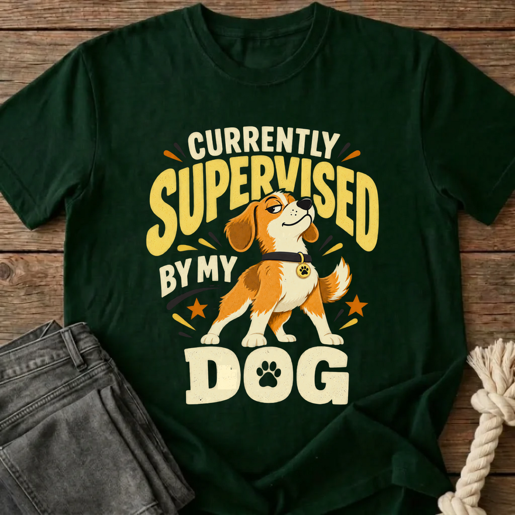 Currently Supervised By My Dog T-Shirt - Bottle Green