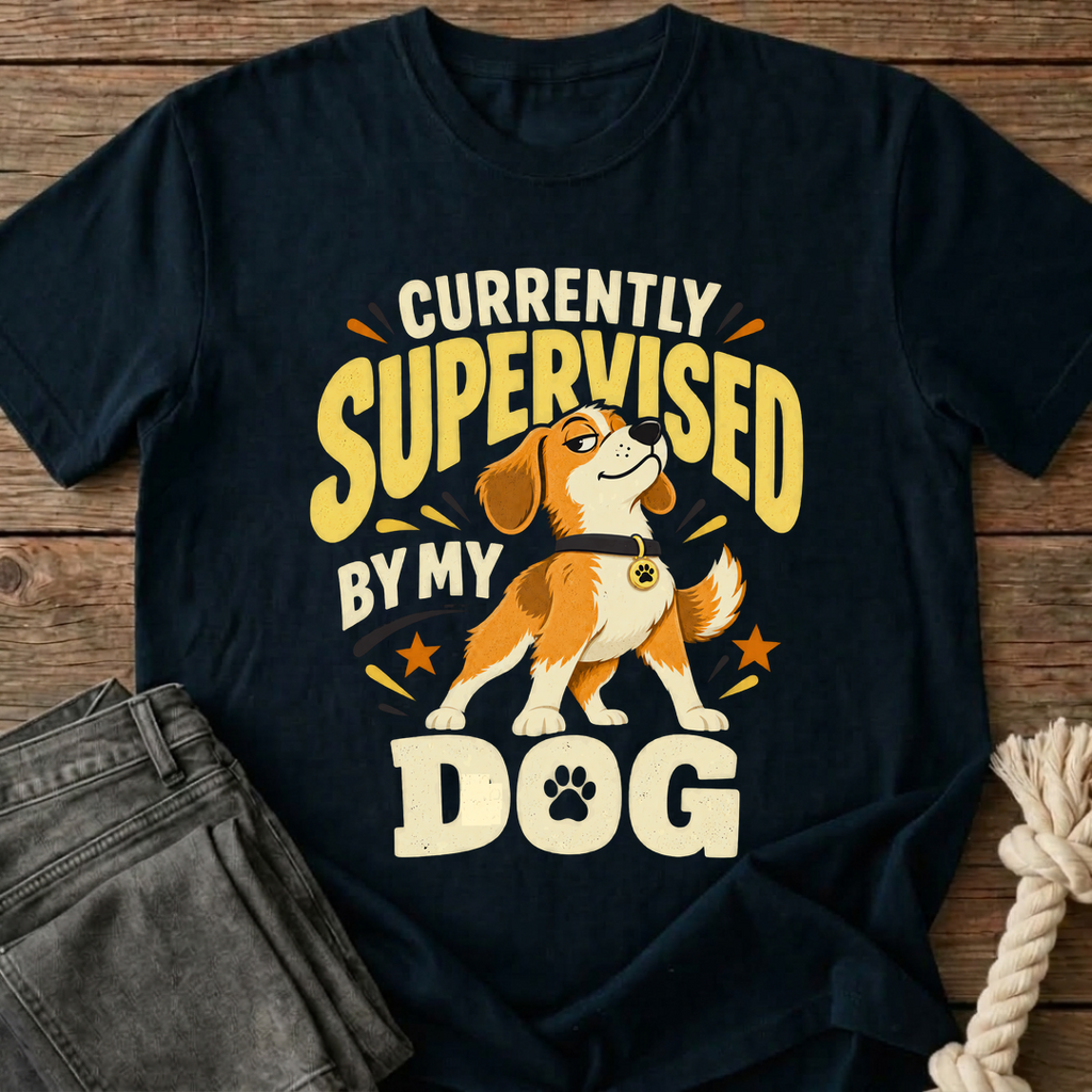 Currently Supervised By My Dog T-Shirt - Navy Blue