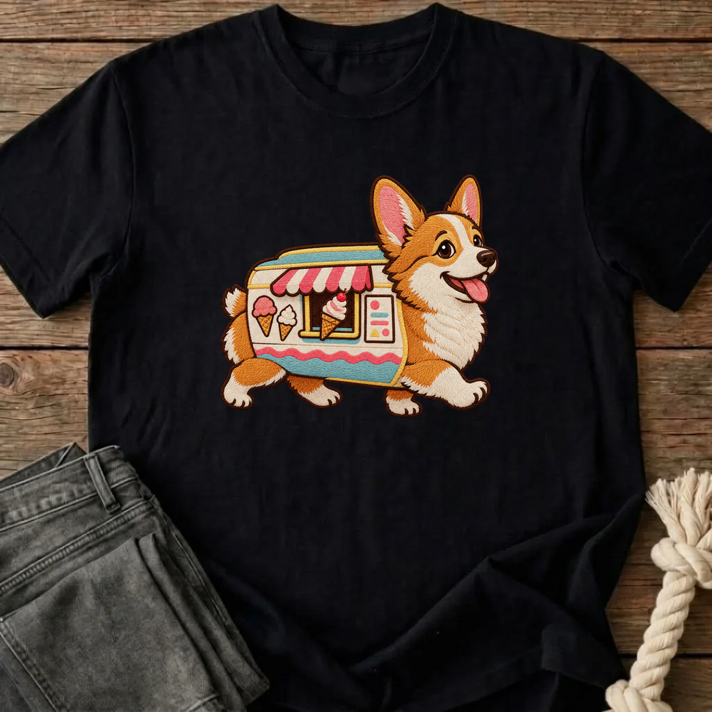 Ice Cream Corgi Express T-Shirt - Black