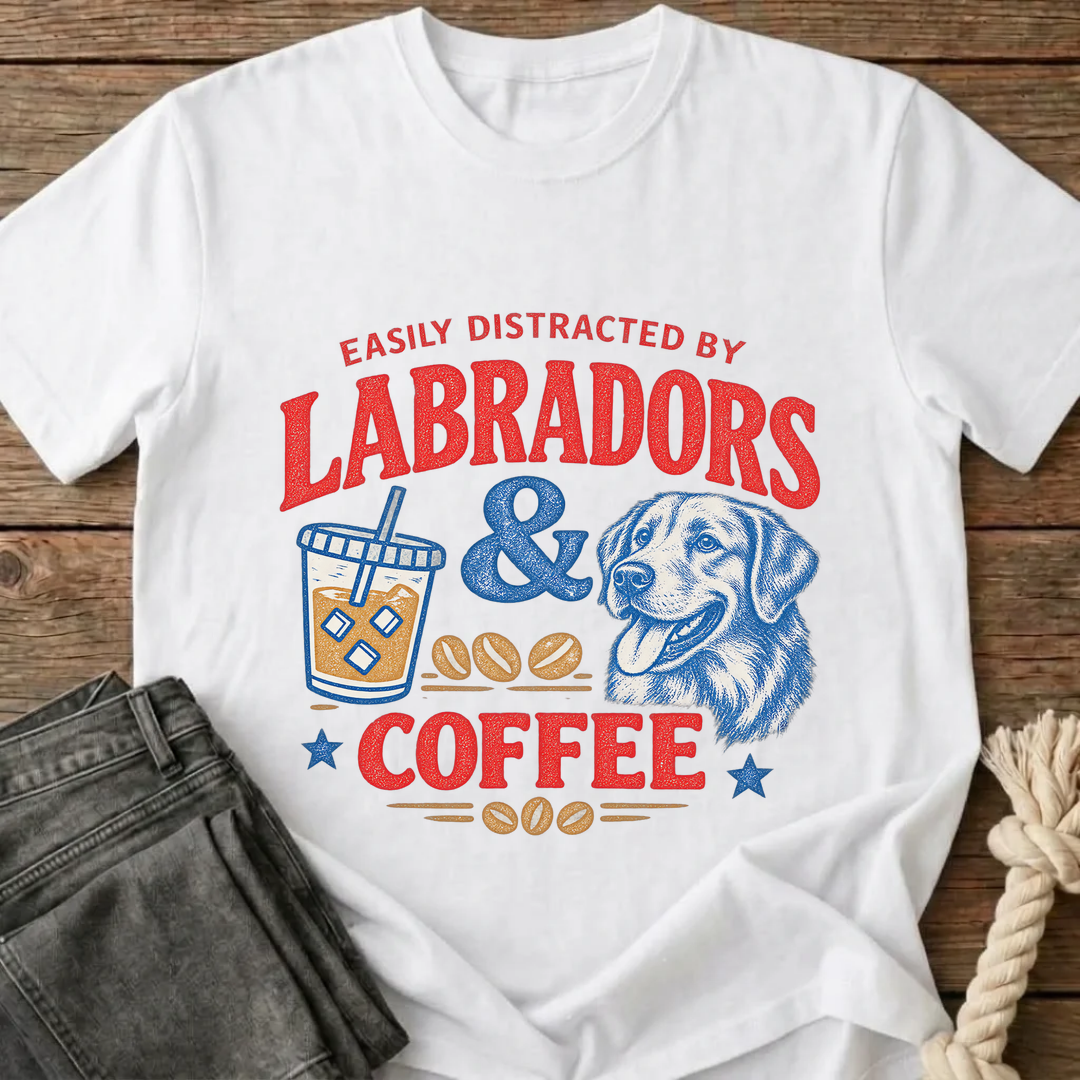 Easily Distracted By Labradors & Coffee T-Shirt - White