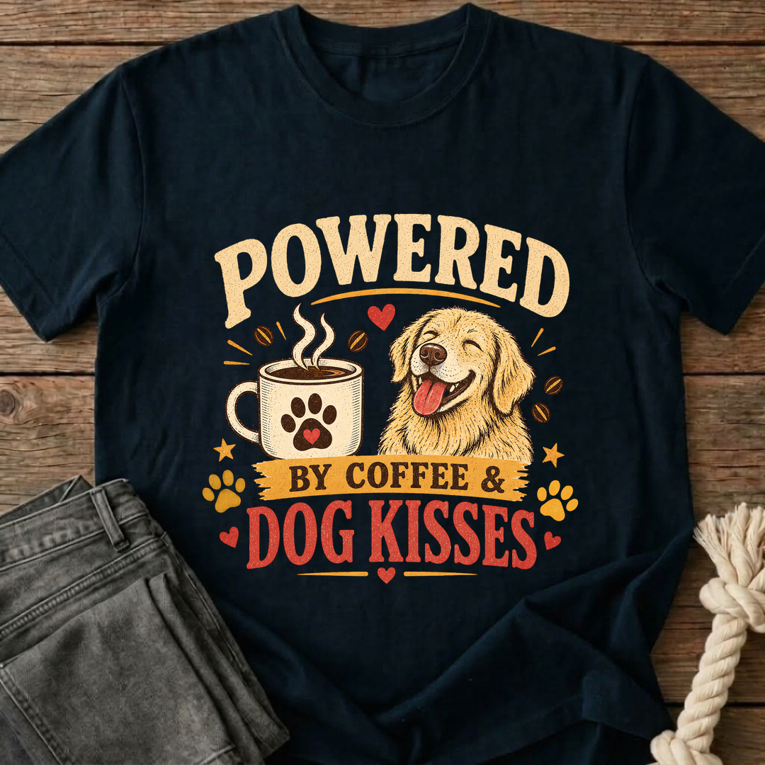 Powered By Coffee & Dog Kisses T-Shirt - Navy Blue