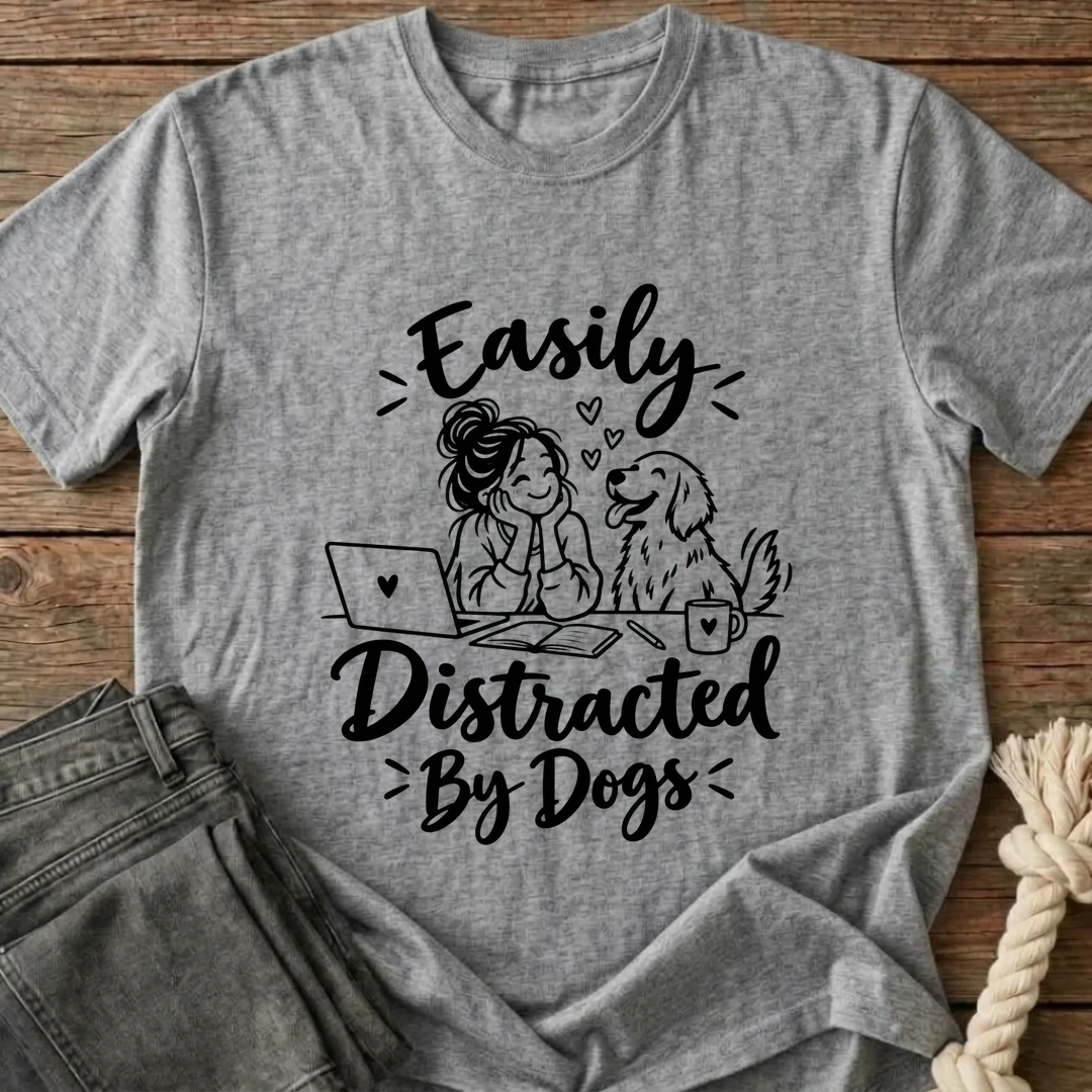 Easily Distracted By Dogs (Sketch Version) T-Shirt - Grey Melange