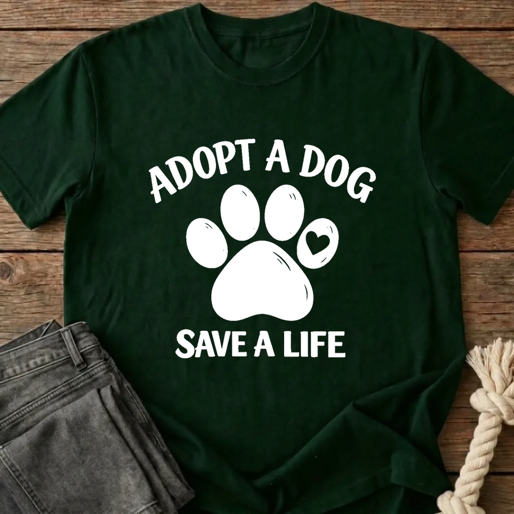 Adopt A Dog Save A Life T-Shirt - Bottle Green